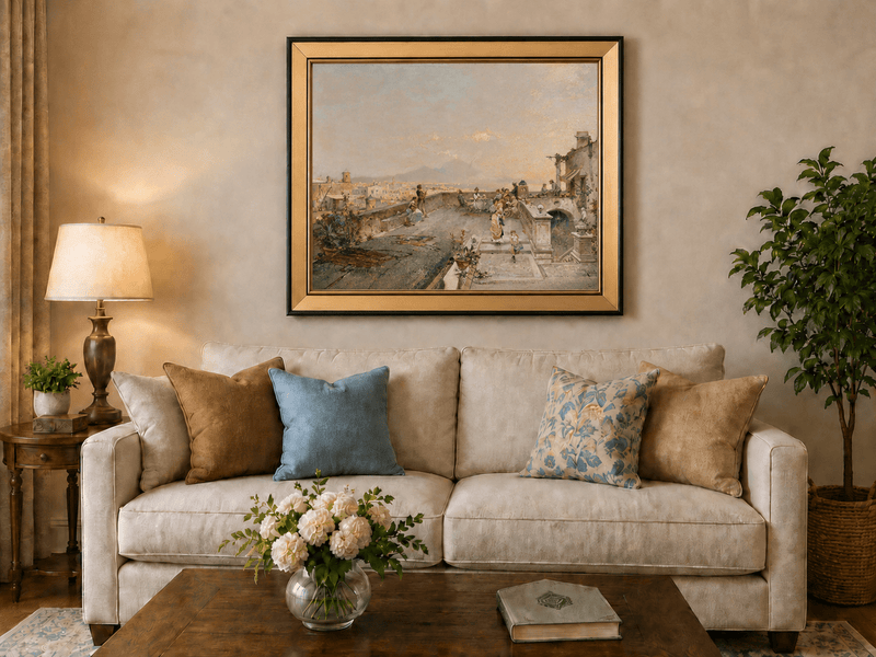 Landscape Oil Painting - Naples Terrace with Vesuvius View