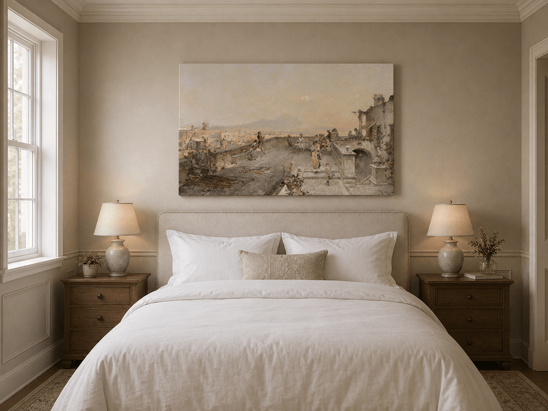 Landscape Oil Painting - Naples Terrace with Vesuvius View