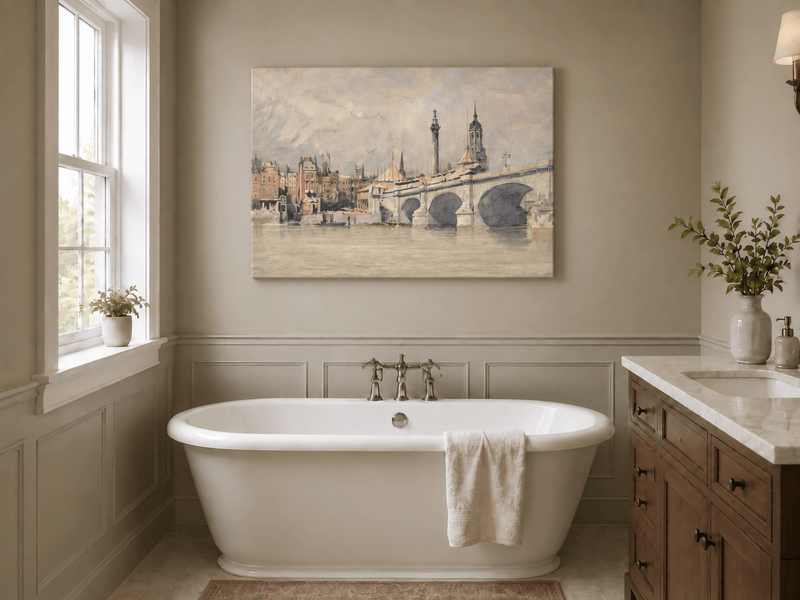 Landscape Oil Painting - New London Bridge and Riverside View