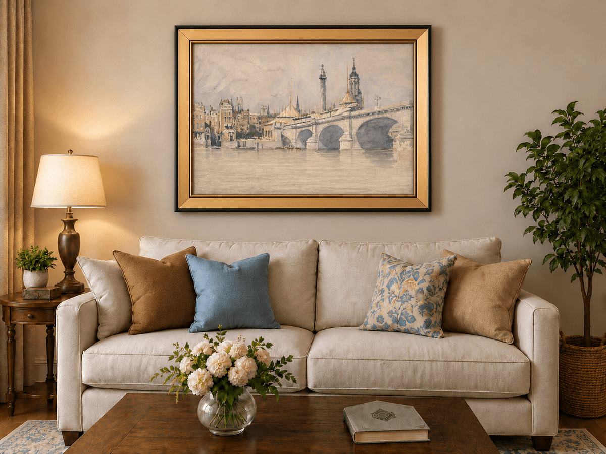 Landscape Oil Painting - New London Bridge and Riverside View