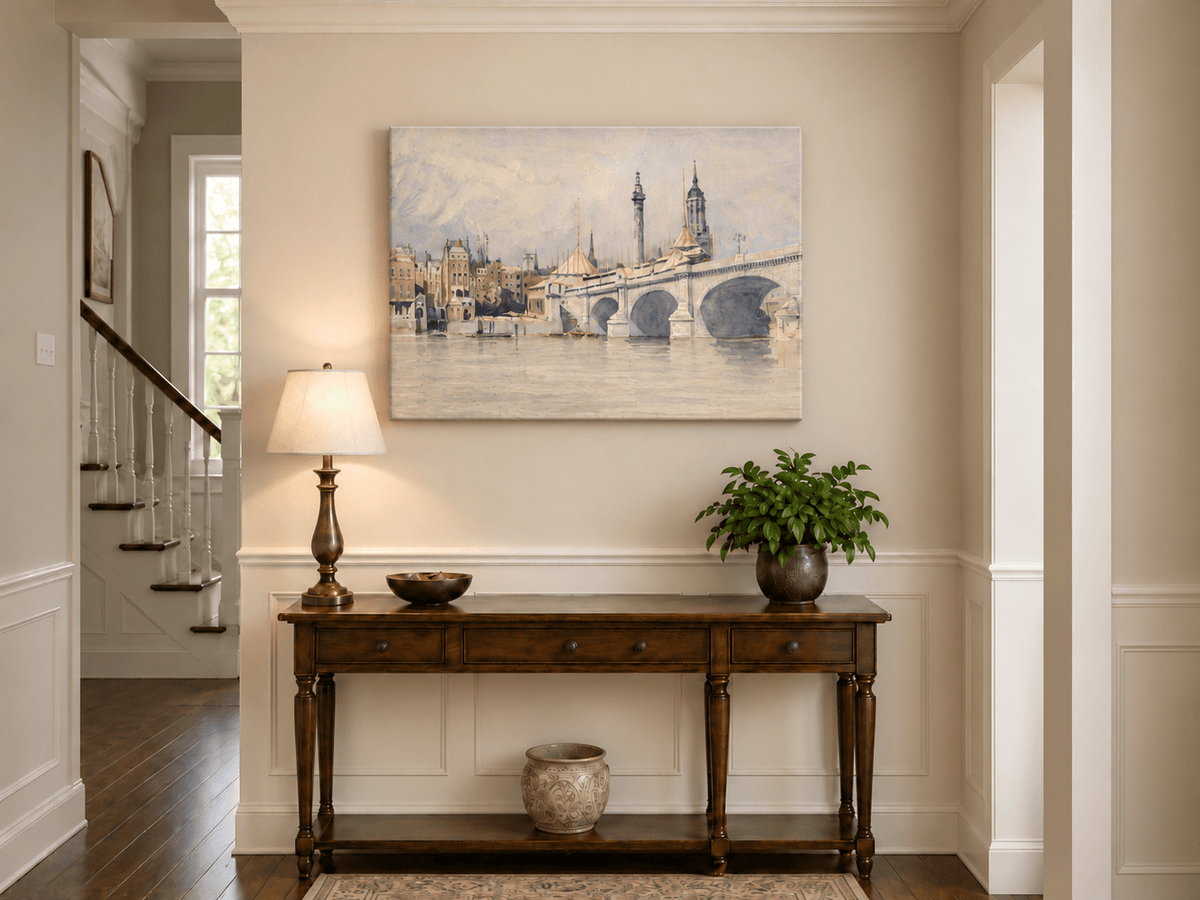 Landscape Oil Painting - New London Bridge and Riverside View