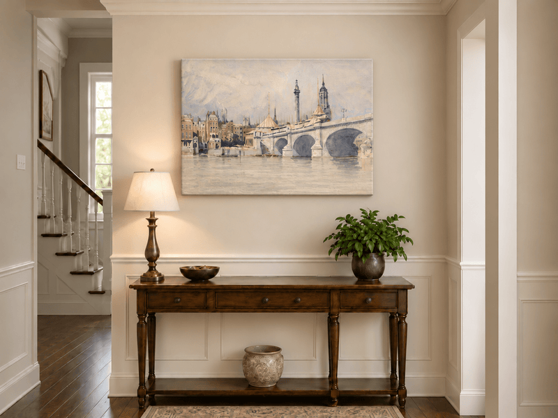 Landscape Oil Painting - New London Bridge and Riverside View