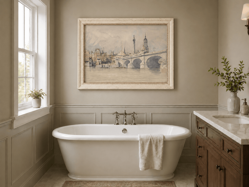 Landscape Oil Painting - New London Bridge and Riverside View