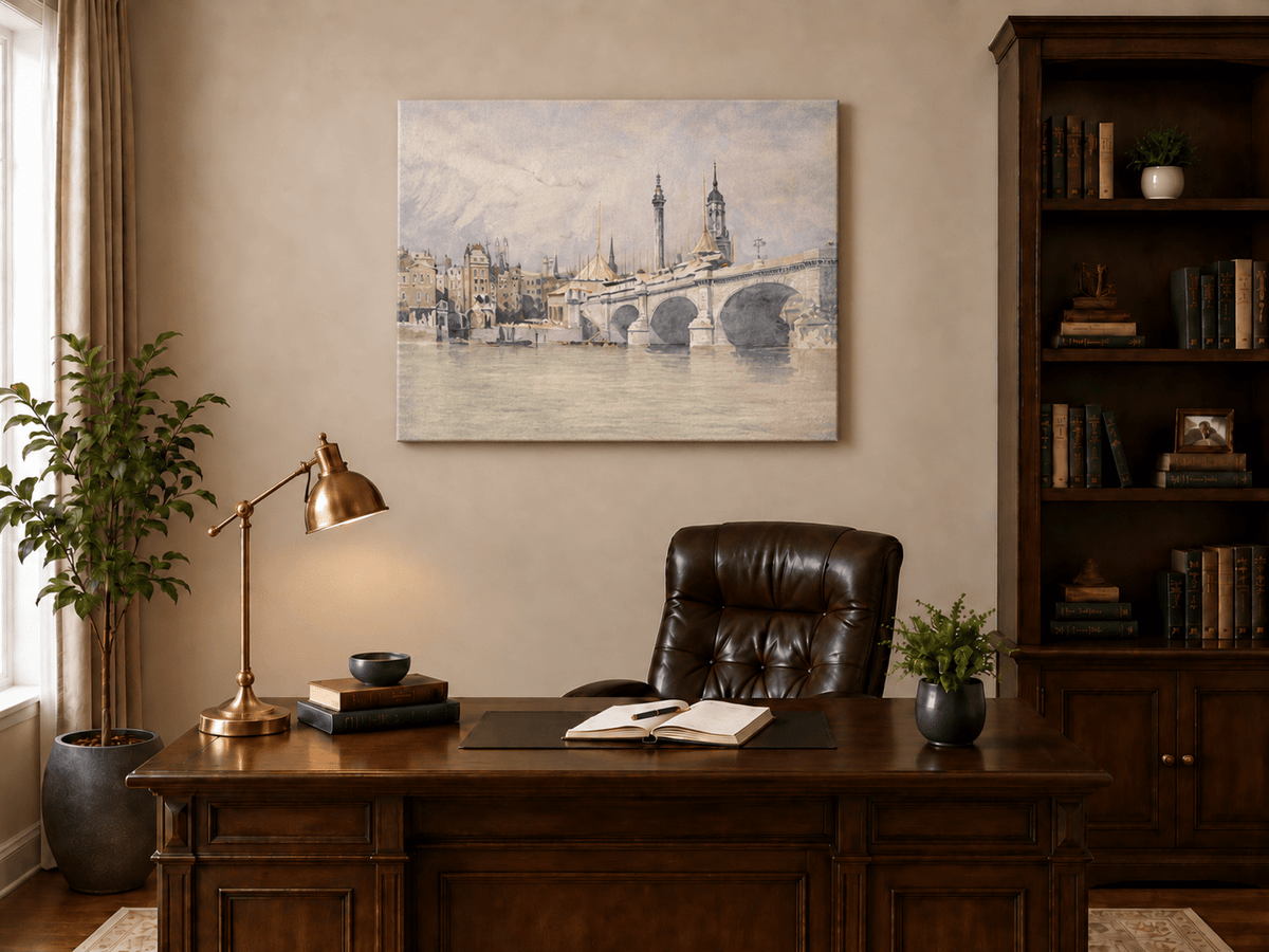 Landscape Oil Painting - New London Bridge and Riverside View