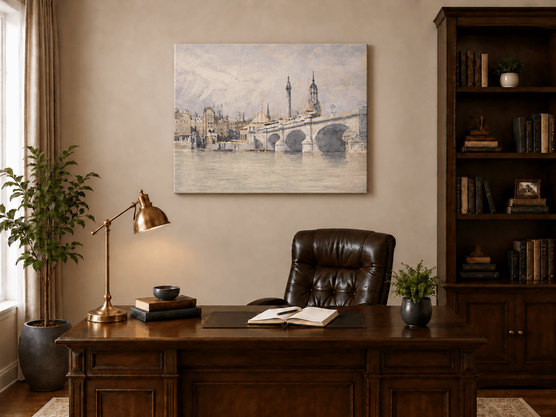 Landscape Oil Painting - New London Bridge and Riverside View