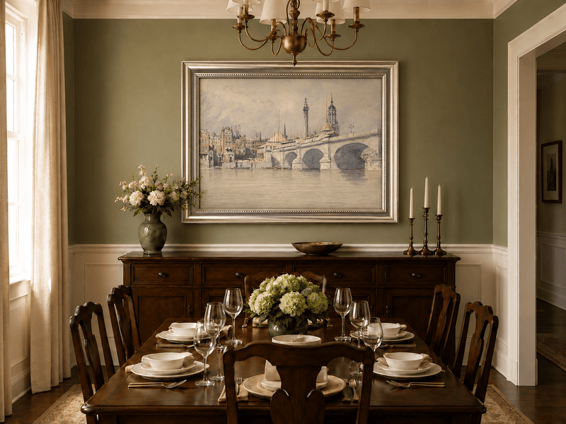 Landscape Oil Painting - New London Bridge and Riverside View