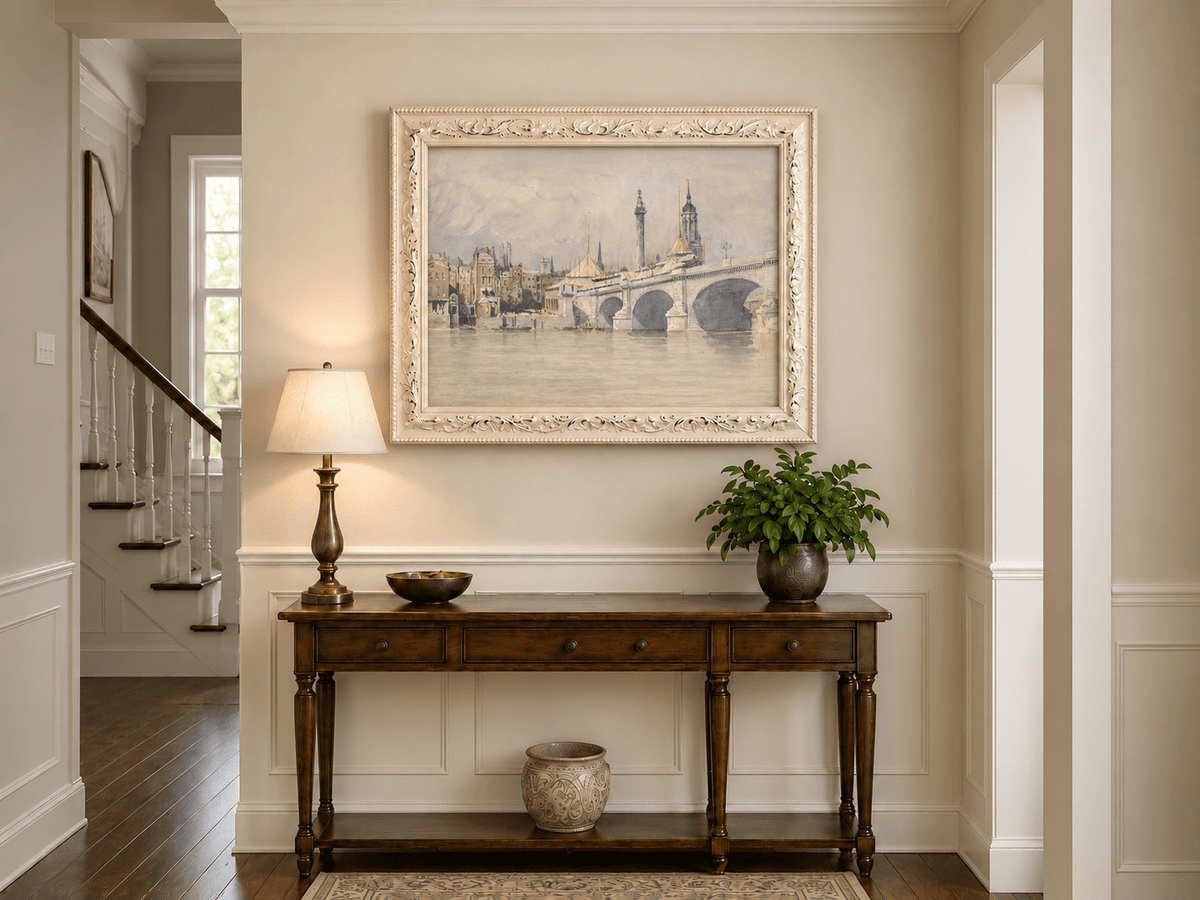 Landscape Oil Painting - New London Bridge and Riverside View