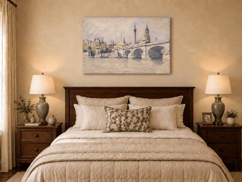 Landscape Oil Painting - New London Bridge and Riverside View