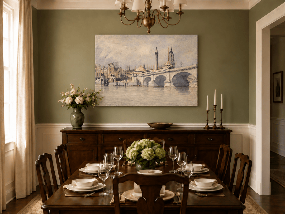 Landscape Oil Painting - New London Bridge and Riverside View