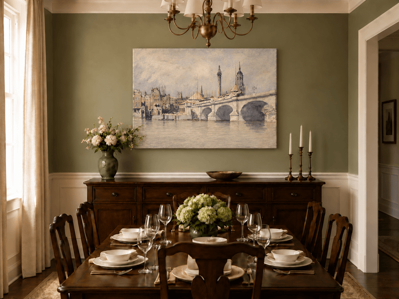Landscape Oil Painting - New London Bridge and Riverside View