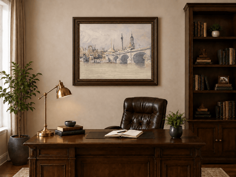 Landscape Oil Painting - New London Bridge and Riverside View