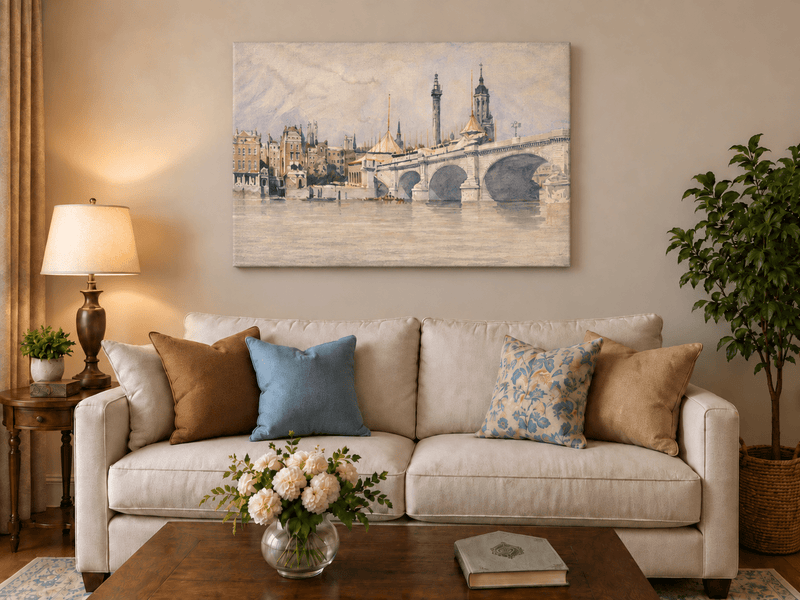 Landscape Oil Painting - New London Bridge and Riverside View