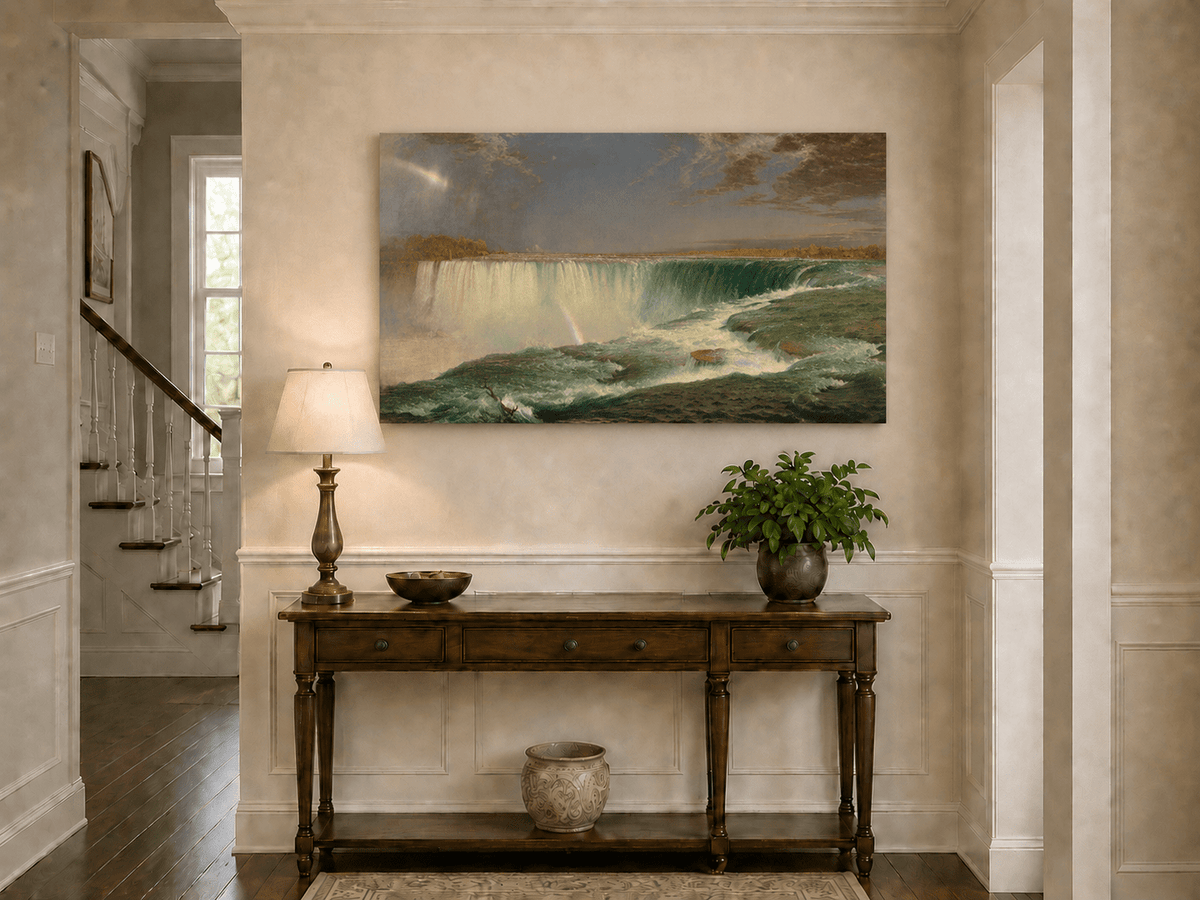 Niagara Falls rainbow landscape painting shown as decorative oil wall art.