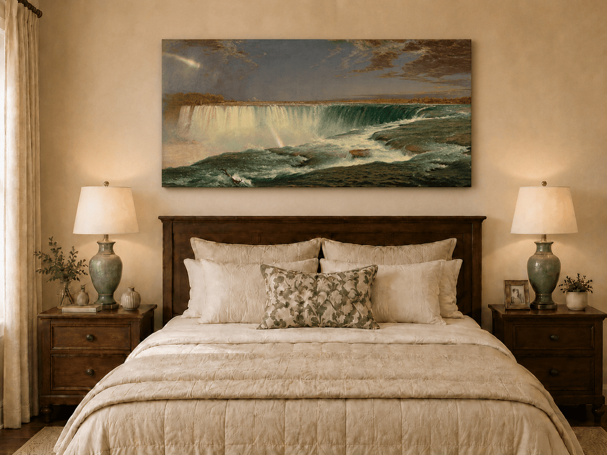 Niagara Falls rainbow oil painting displayed as landscape wall decor.