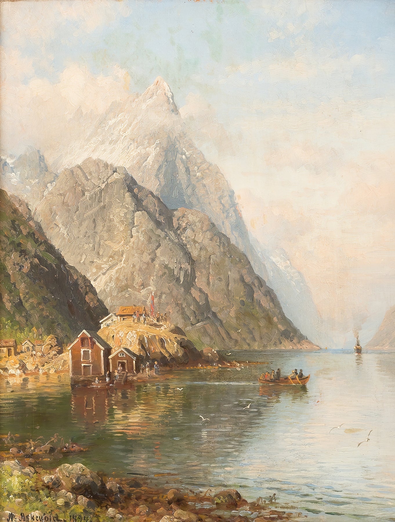 Landscape Oil Painting - Norwegian Fjord with Snowy Peaks - Oil Painting Haven