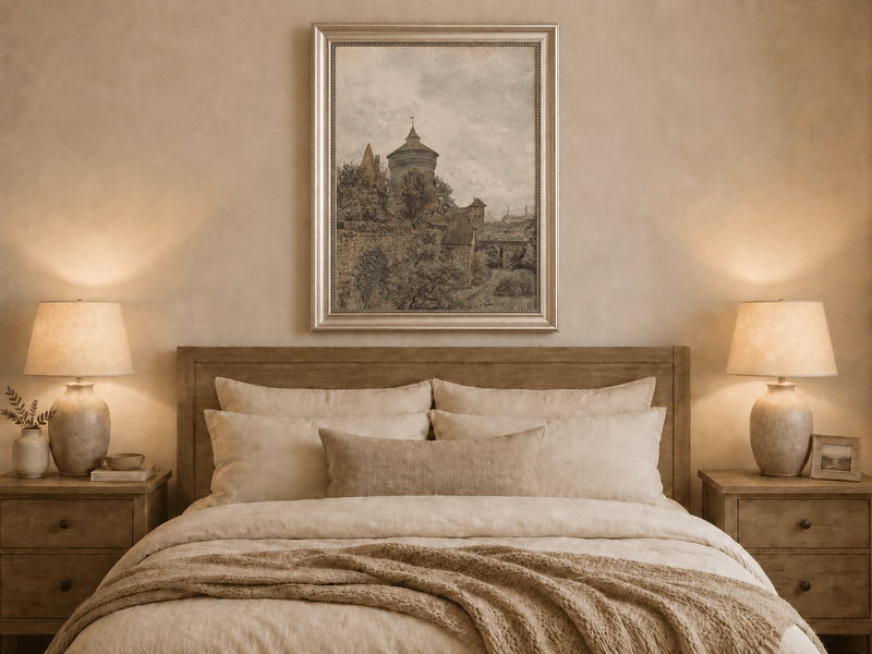 Landscape Oil Painting - Nuremberg Wall, Tower and Bridge View