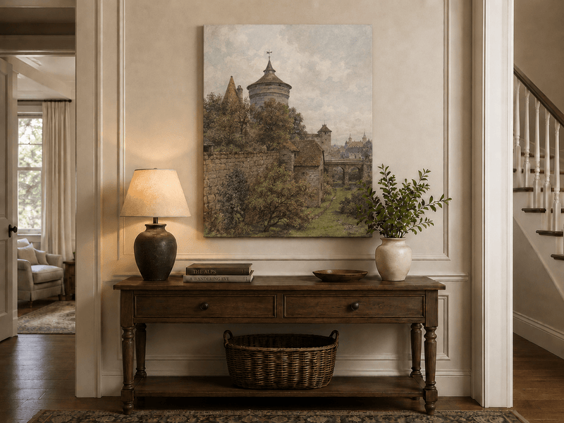 Landscape Oil Painting - Nuremberg Wall, Tower and Bridge View
