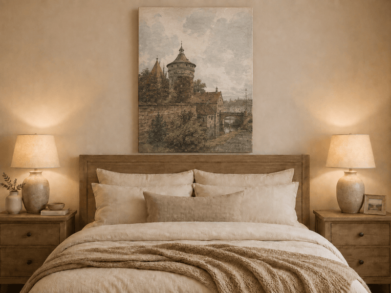 Landscape Oil Painting - Nuremberg Wall, Tower and Bridge View