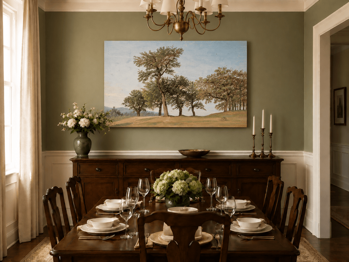 Landscape Oil Painting - Oak Trees on a Gentle Hillside