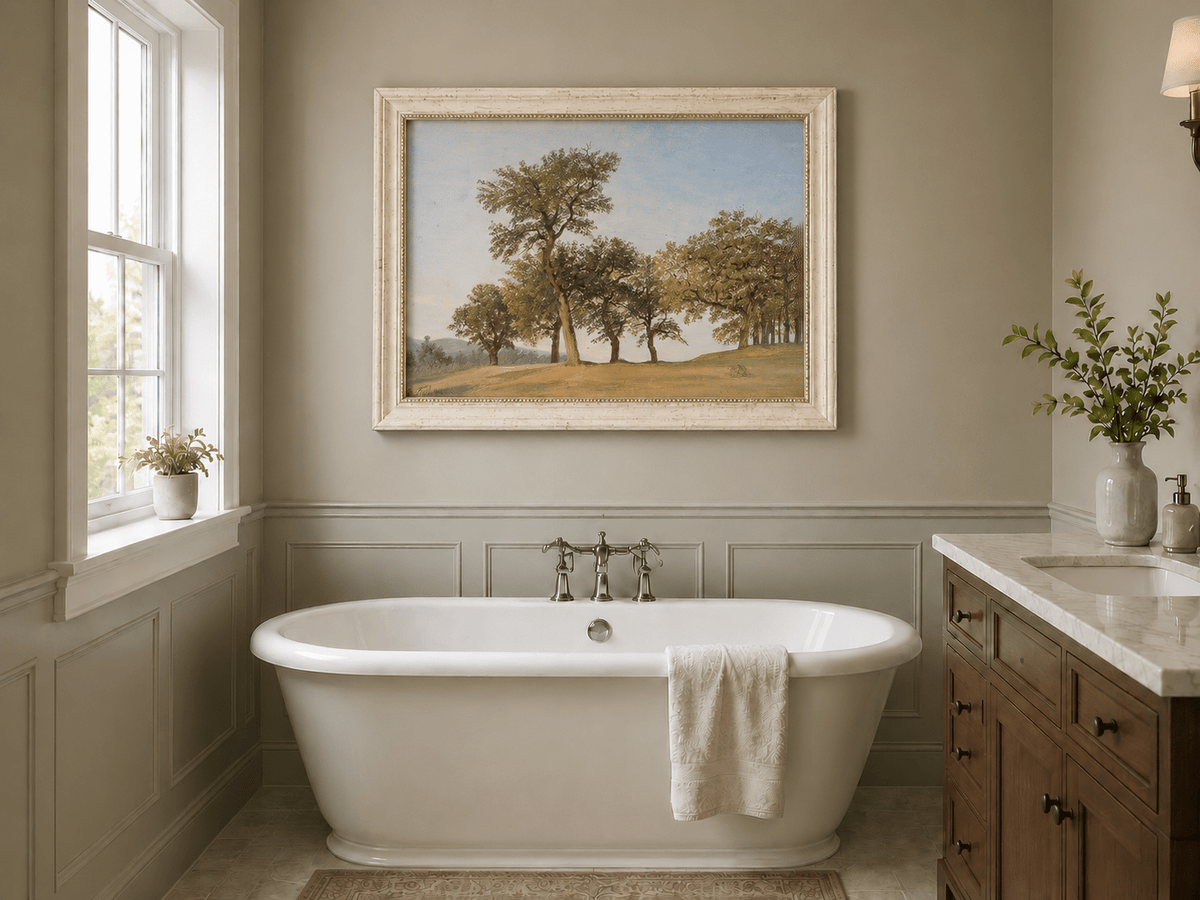 Landscape Oil Painting - Oak Trees on a Gentle Hillside