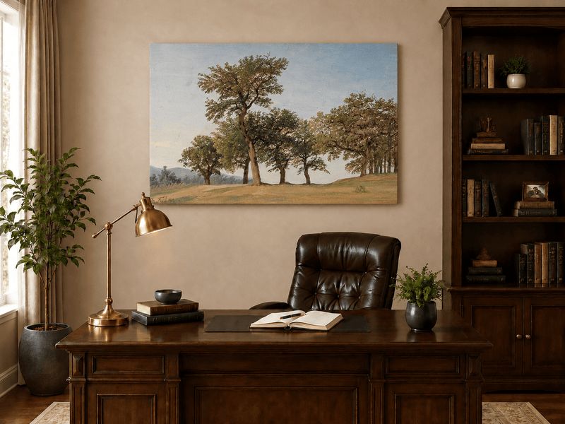Landscape Oil Painting - Oak Trees on a Gentle Hillside
