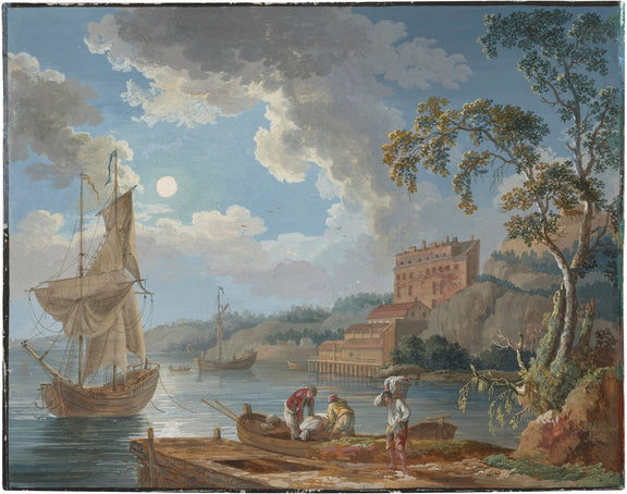 Landscape Oil Painting - oastal Harbour, Sailboats & Shore Buildings - Oil Painting Haven