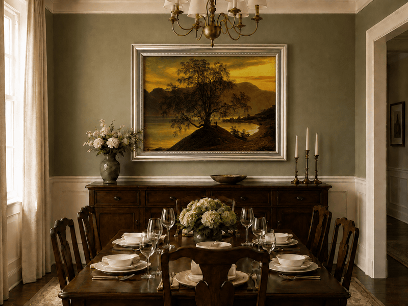 Landscape Oil Painting - Old Birch Tree by Golden Sognefjord