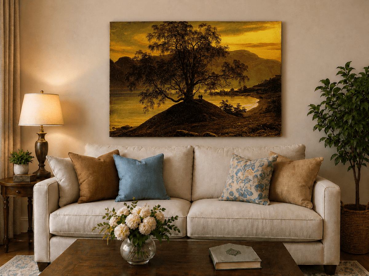 Landscape Oil Painting - Old Birch Tree by Golden Sognefjord