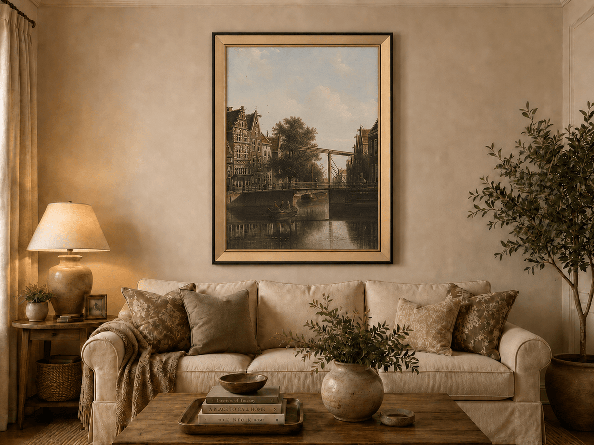 Landscape Oil Painting - Old Canal Bridge with Rowboat