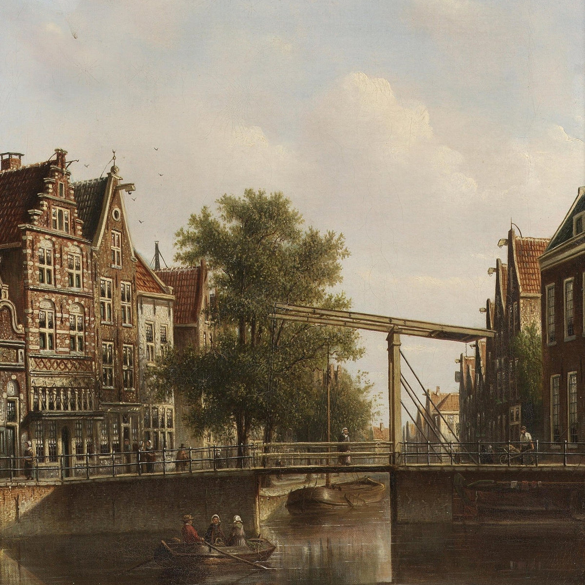 Landscape Oil Painting - Old Canal Bridge with Rowboat - Oil Painting Haven