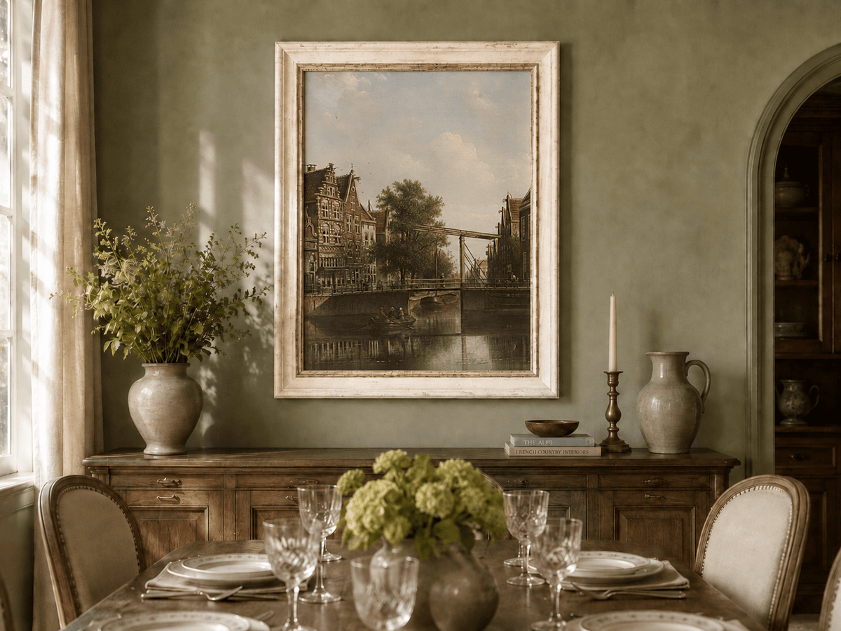 Landscape Oil Painting - Old Canal Bridge with Rowboat