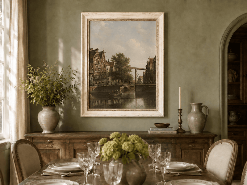Landscape Oil Painting - Old Canal Bridge with Rowboat