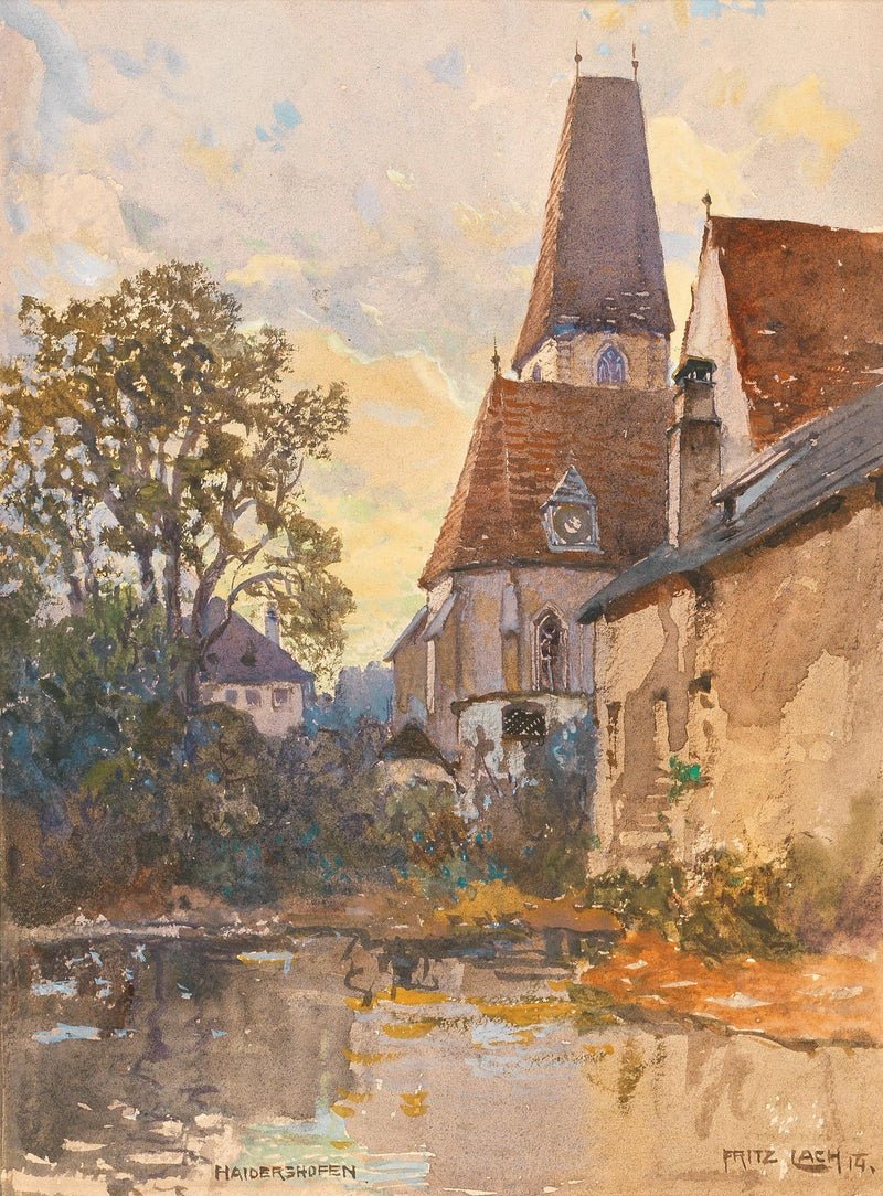Landscape Oil Painting - Old Church Beside a Quiet Village Stream - Oil Painting Haven