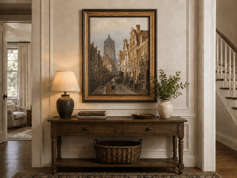 Landscape Oil Painting - Old European Canal Street