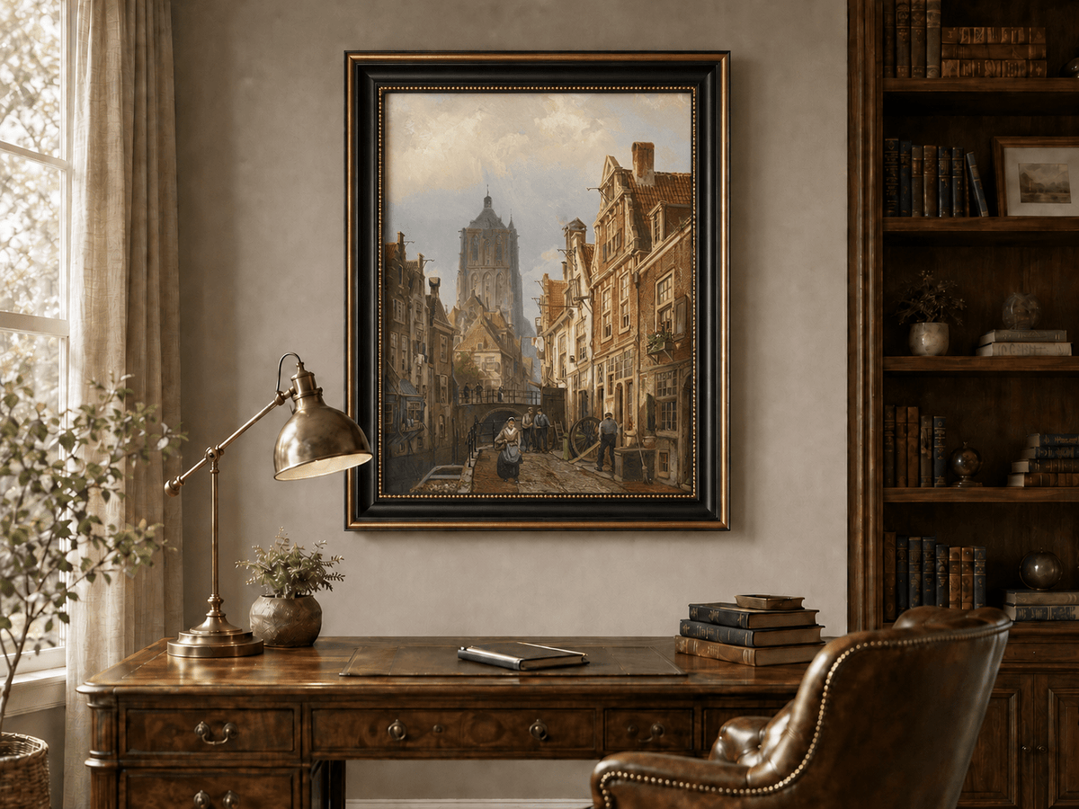 Landscape Oil Painting - Old European Canal Street