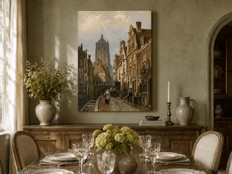 Landscape Oil Painting - Old European Canal Street