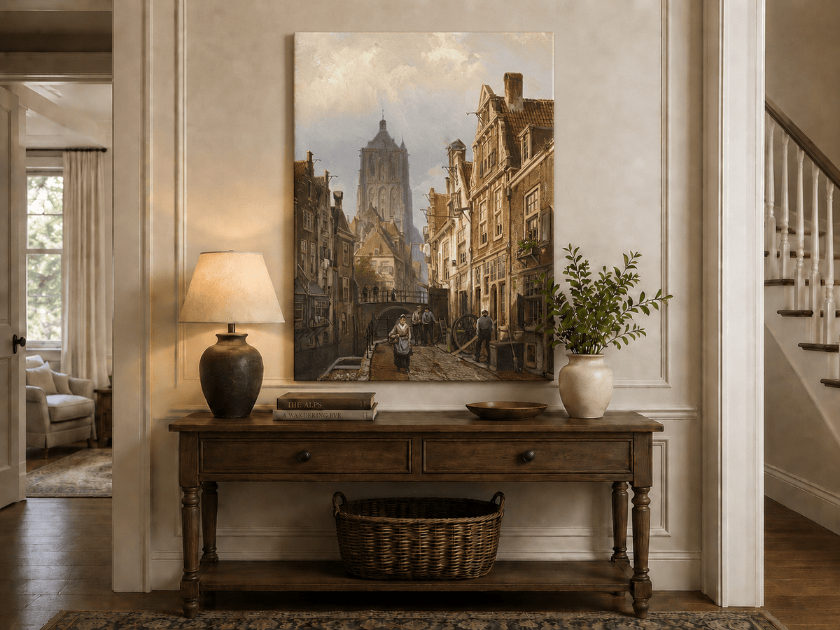 Landscape Oil Painting - Old European Canal Street