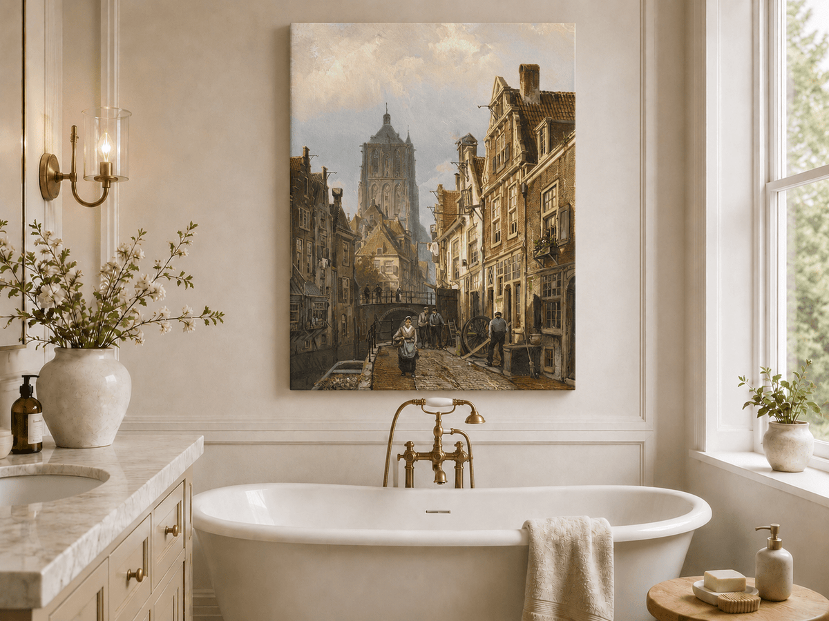 Landscape Oil Painting - Old European Canal Street