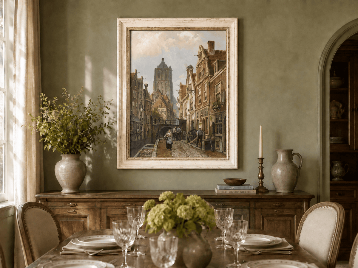 Landscape Oil Painting - Old European Canal Street
