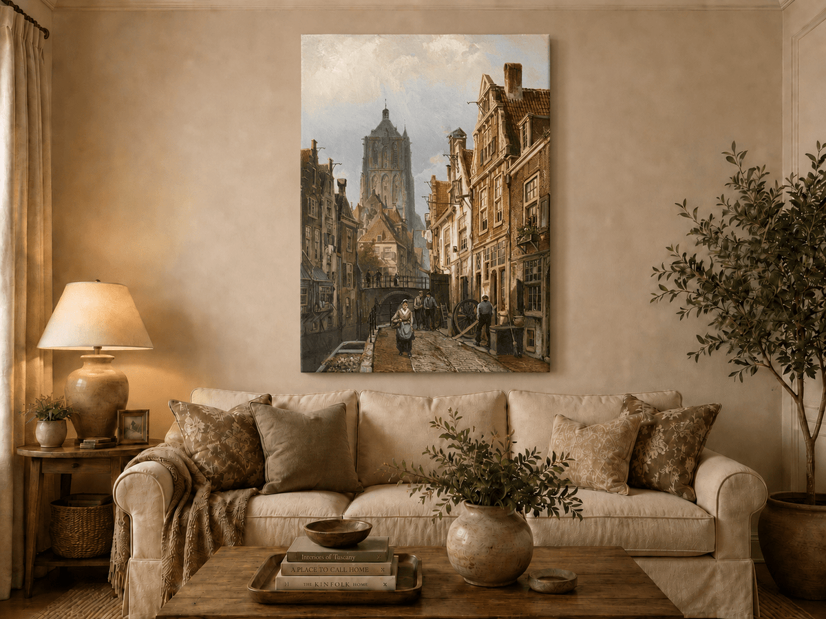Landscape Oil Painting - Old European Canal Street