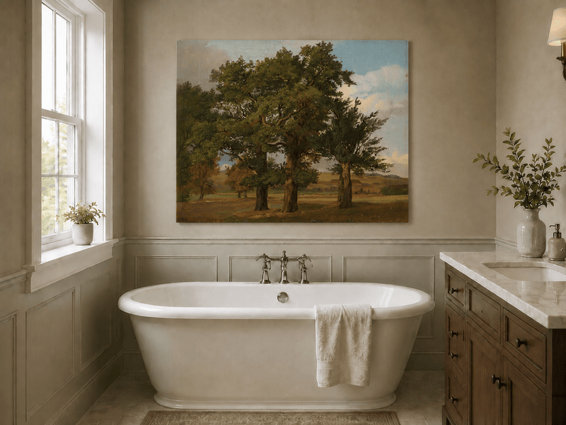 Peinture à l'huile de paysage - Gouffre rocheux spectaculaire avec personnages