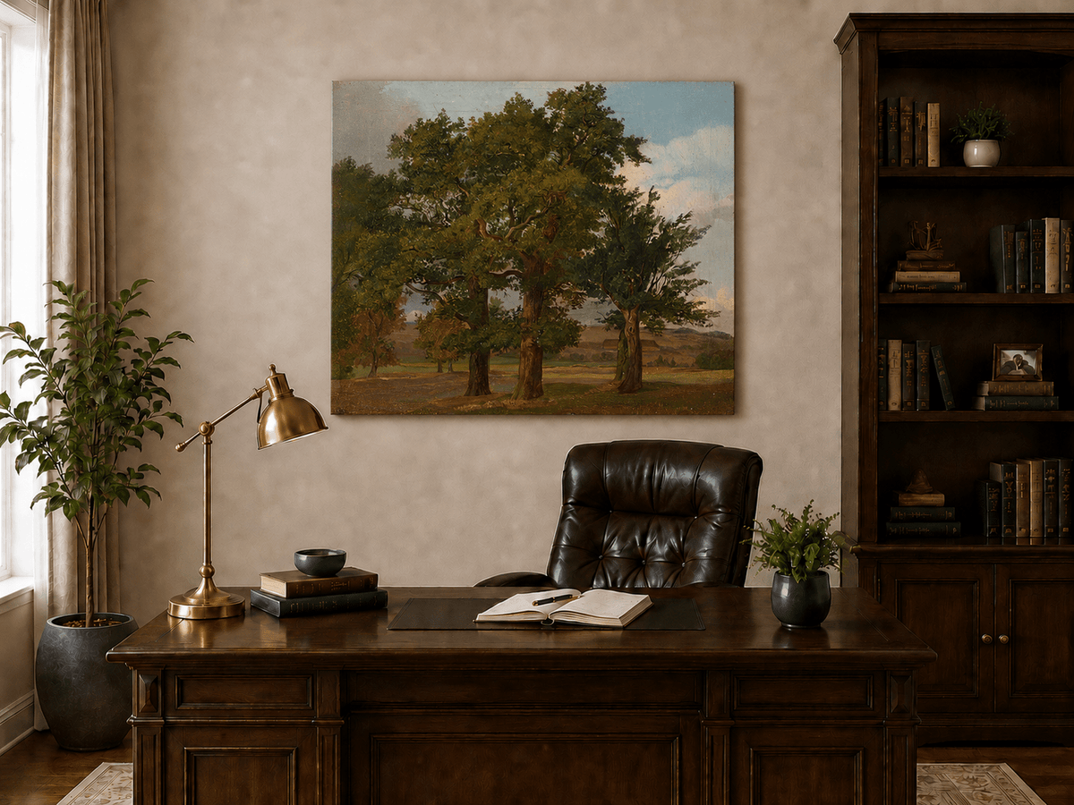 Peinture à l'huile de paysage - Gouffre rocheux spectaculaire avec personnages