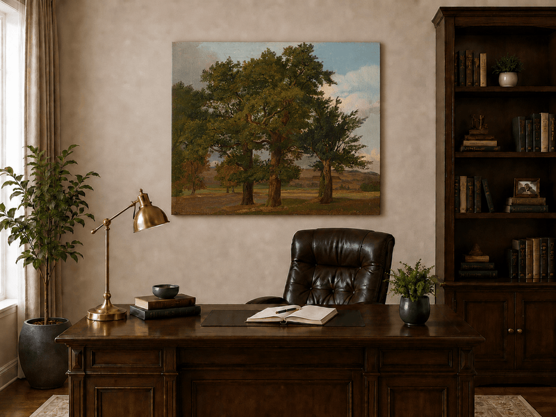 Peinture à l'huile de paysage - Gouffre rocheux spectaculaire avec personnages