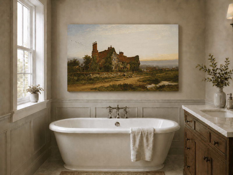 Landscape Oil Painting - Old Surrey Cottage at Sunset Road