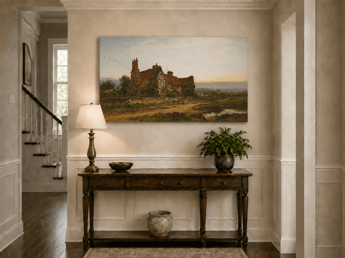 Landscape Oil Painting - Old Surrey Cottage at Sunset Road
