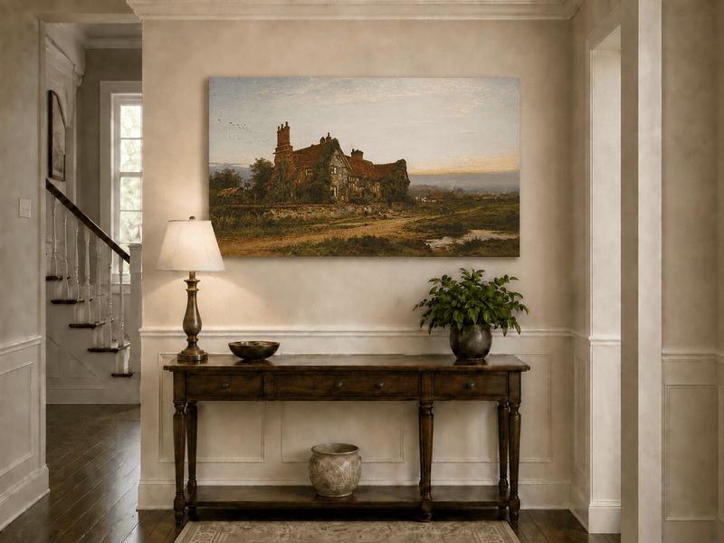 Landscape Oil Painting - Old Surrey Cottage at Sunset Road