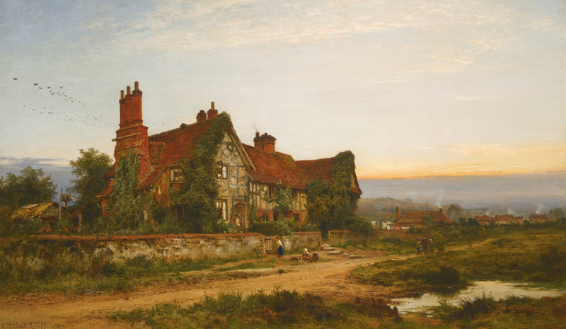 Landscape Oil Painting - Old Surrey Cottage at Sunset Road - Oil Painting Haven