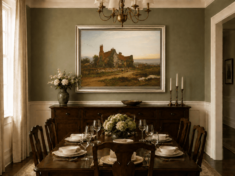 Landscape Oil Painting - Old Surrey Cottage at Sunset Road