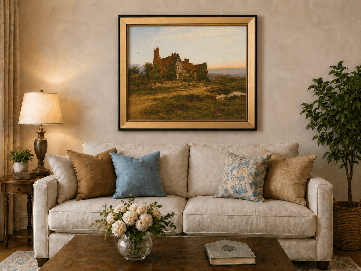 Landscape Oil Painting - Old Surrey Cottage at Sunset Road