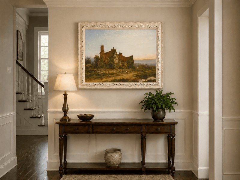Landscape Oil Painting - Old Surrey Cottage at Sunset Road